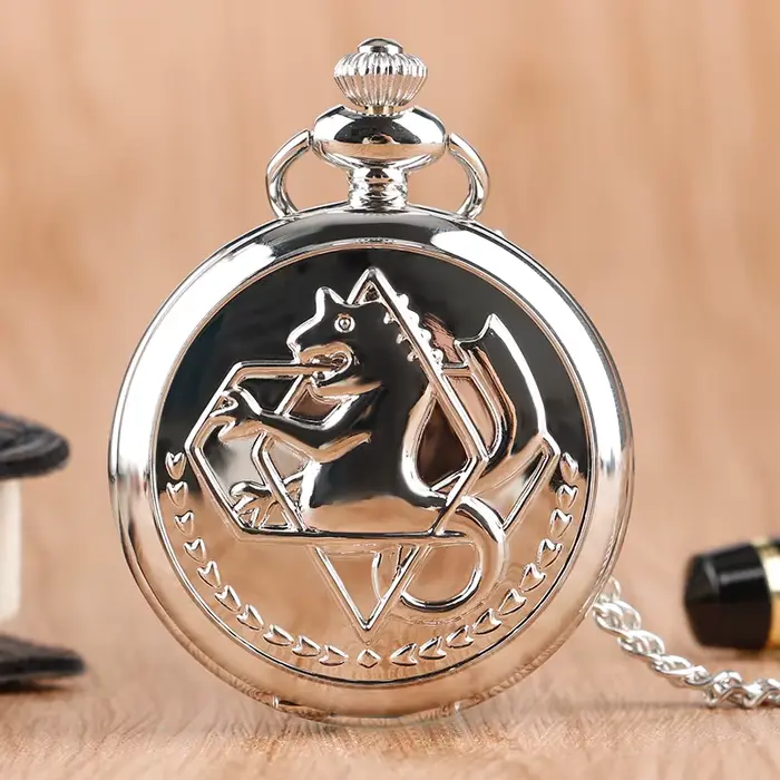 Haute qualité plein métal alchimiste argent montre pendentif hommes Quartz montres De poche japon Anime collier cadeau Reloj De Bolsillo