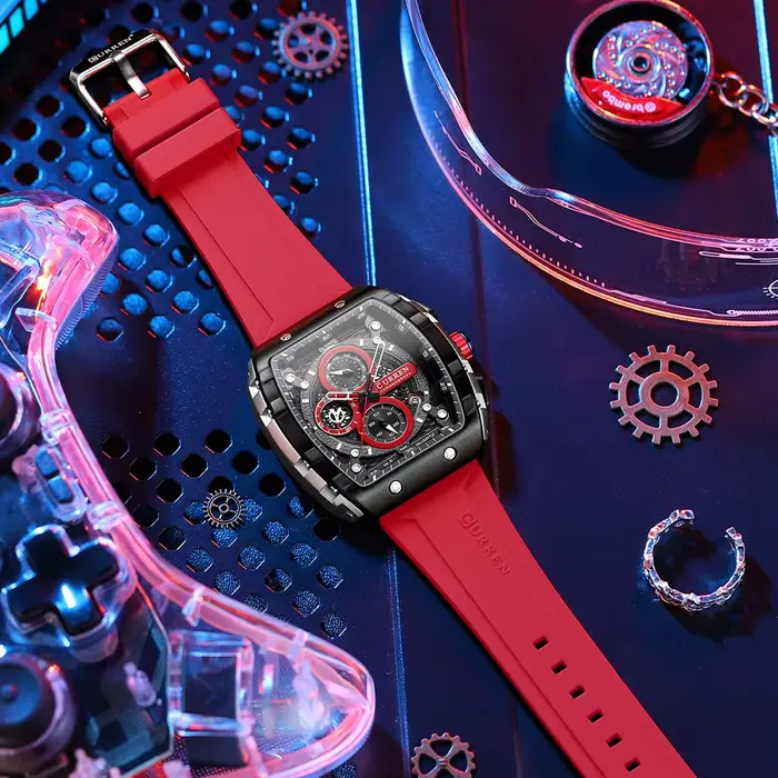 Montre homme Curren design carré résistante à l'eau avec affichage numérique pour toutes les occasions