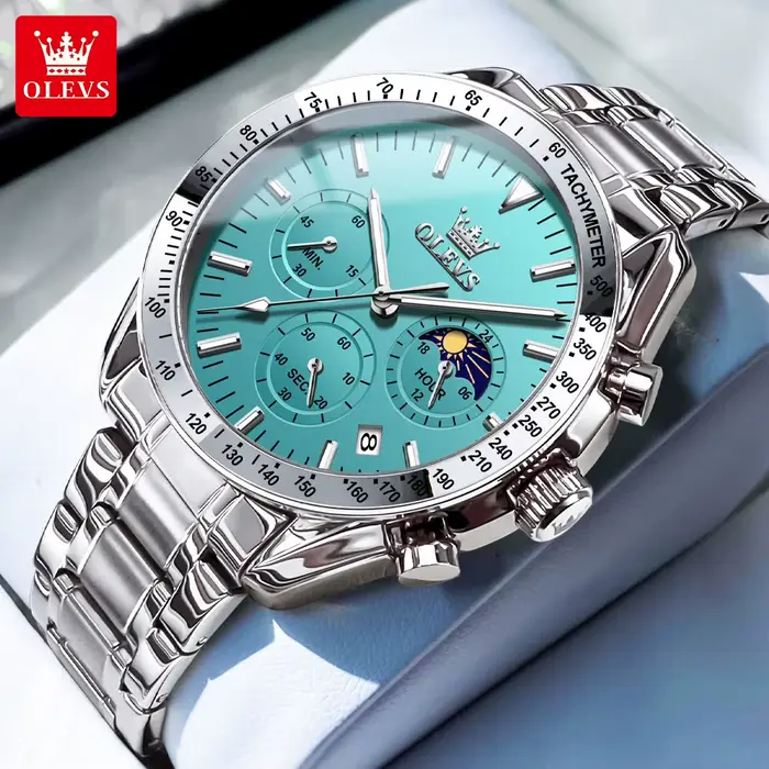 OLEVS Original mode hommes montres Phase de lune lumineux squelette montre à Quartz pour homme calen