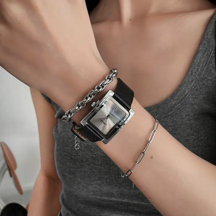 Montre à Quartz en cuir pour femmes, haut de gamme, argent, haute qualité, acier inoxydable, mode él