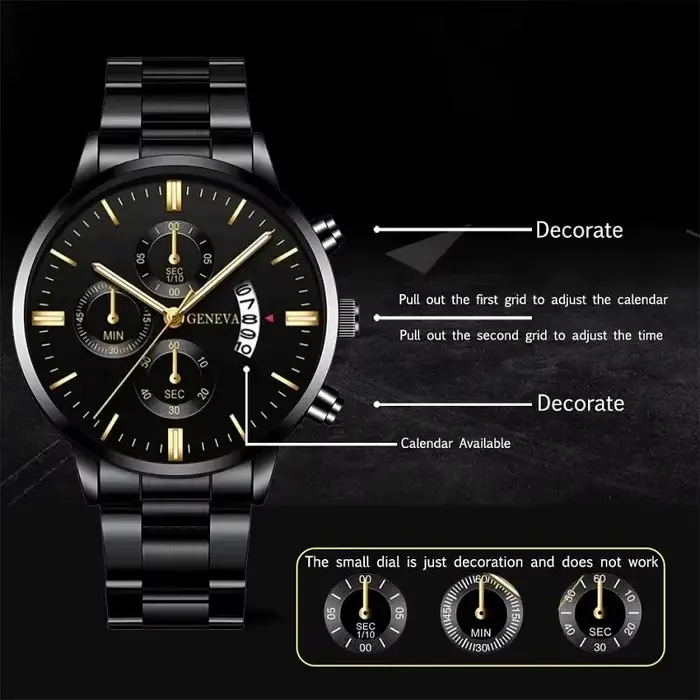 Mode hommes Montre en acier inoxydable calendrier de luxe Montre-bracelet à Quartz