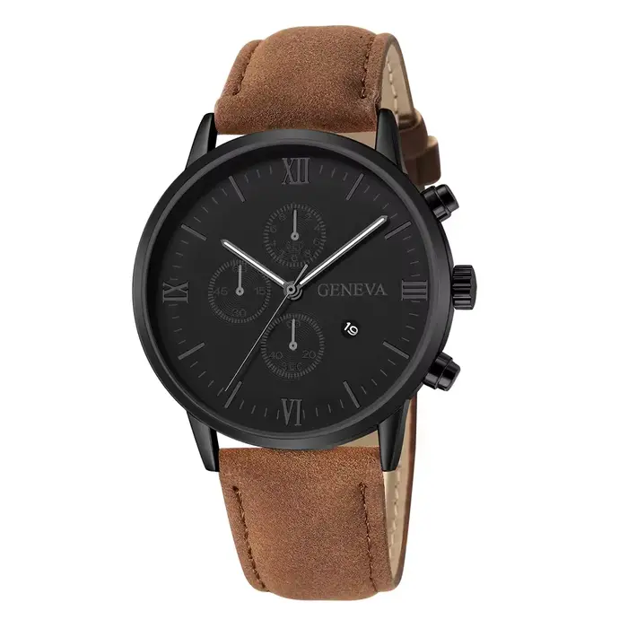 Genève – montre en cuir Ultra mince pour hommes, montre-bracelet à Quartz avec calendrier, mode Spor