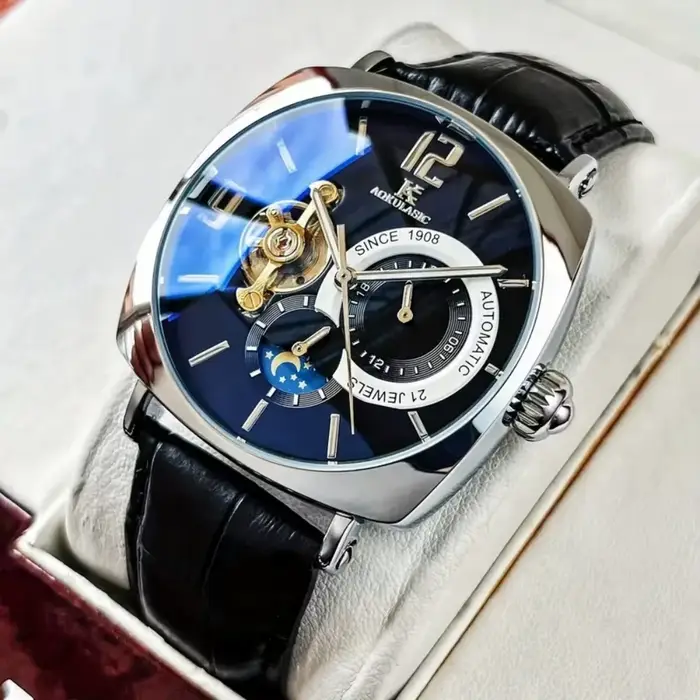 Montre Mécanique Automatique Elégante Pour Homme Cadran Squelette Boîtier En Alliage Bracelet En Cuir Occasions Professionnelles Et Décontractées