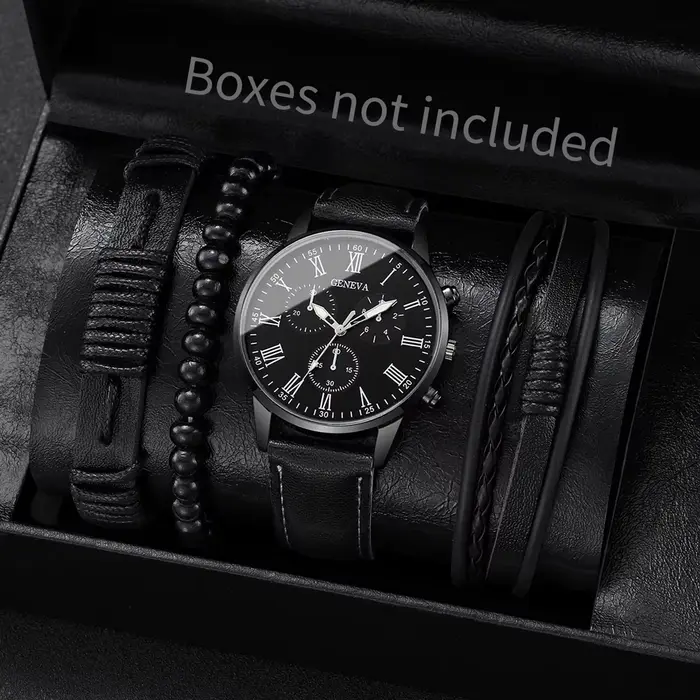 4/5 pièces mode hommes montres homme d'affaires Quartz montre-bracelet Vintage en cuir Bracelets ensemble Reloj Hombre (sans boîte)
