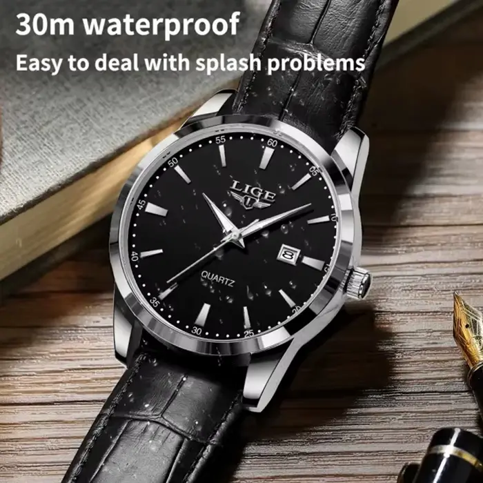 Montre en acier inoxydable et cuir pour homme style militaire élégant résistant à l'eau pour occasions spéciales