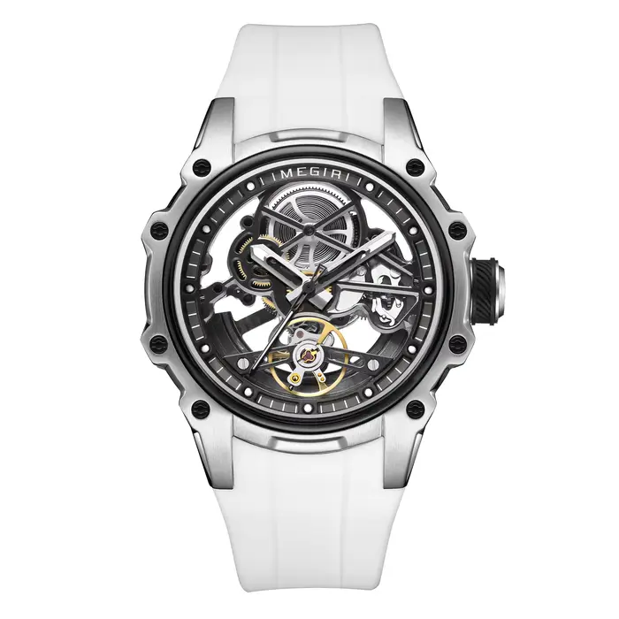 Montre mécanique automatique Daniel Gorman MEGIR 2243 cadran squelette sportive avec bracelet en silicone pour homme occasions spéciales