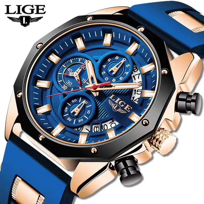 2025 LIGE nouvelle mode hommes montres haut de gamme de luxe Silicone Sport montre