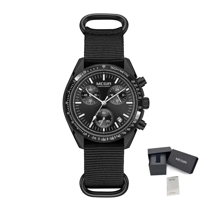 MEGIR montres à Quartz de luxe pour hommes bracelet en toile bleue Sport loisirs chronographe lumineux étanche mâle montre-bracelet horloge 2247