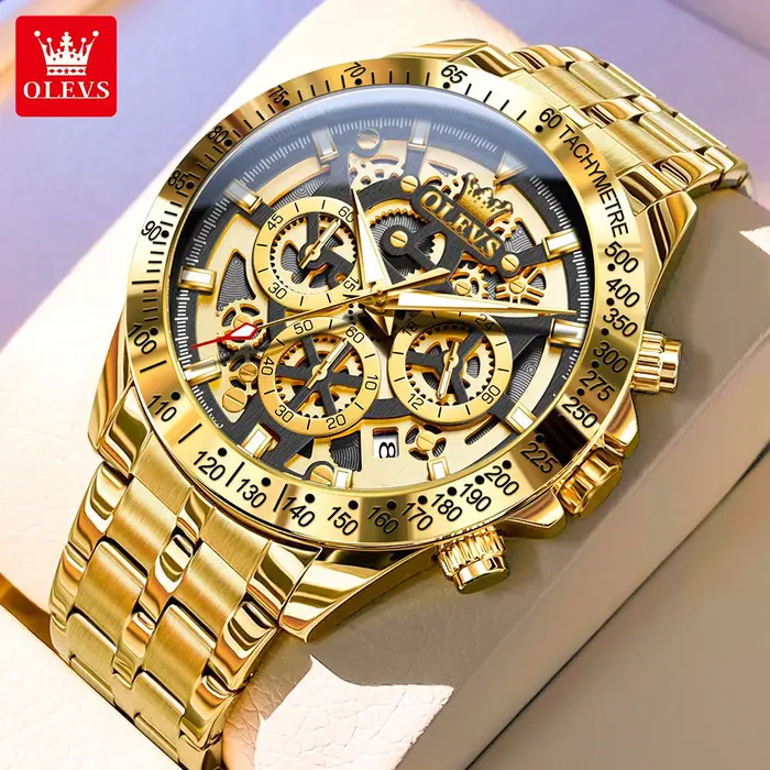 OLEVS 9913 tout or luxe hommes montre marque conception creuse