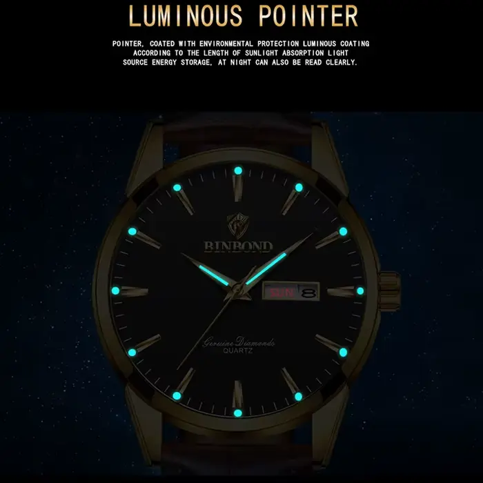 BINBOND mode montre en cuir marron hommes sport militaire montre-bracelet à Quartz