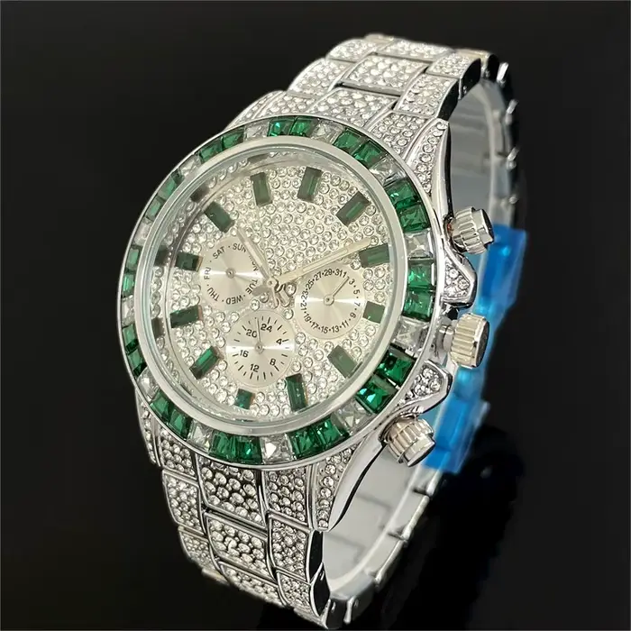 Montre de Luxe Glacé Vert pour Homme