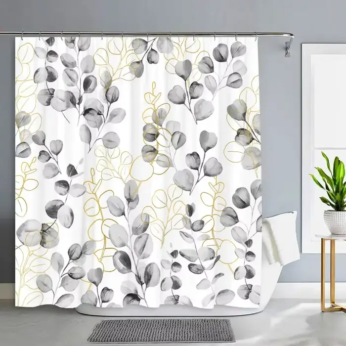 Rideau de Douche avec Plantes Vertes et Feuilles d'Eucalyptus