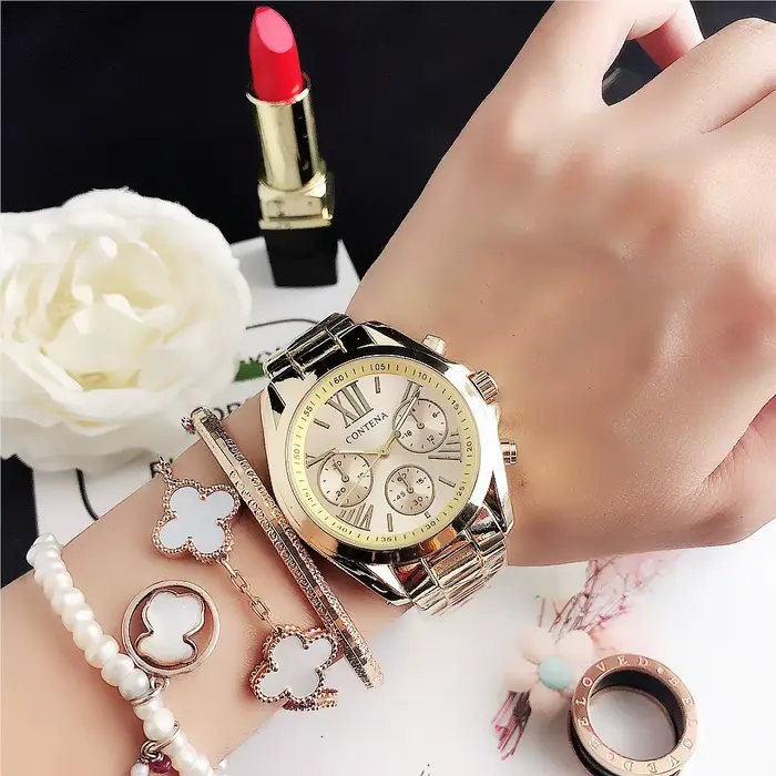 Montre en acier inoxydable JBAILI or rose élégante pour femmes occasions spéciales quartz mouvement fermoir de bracelet