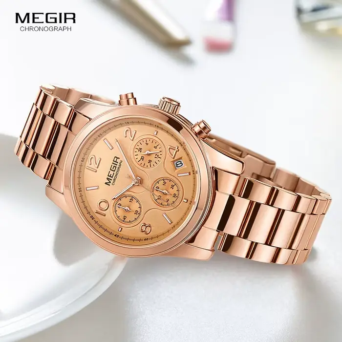Megir dames montre chronographe montres à Quartz femmes haut de gamme de luxe montre-bracelet en or Rose Relogio Feminino часы жletiе 2057