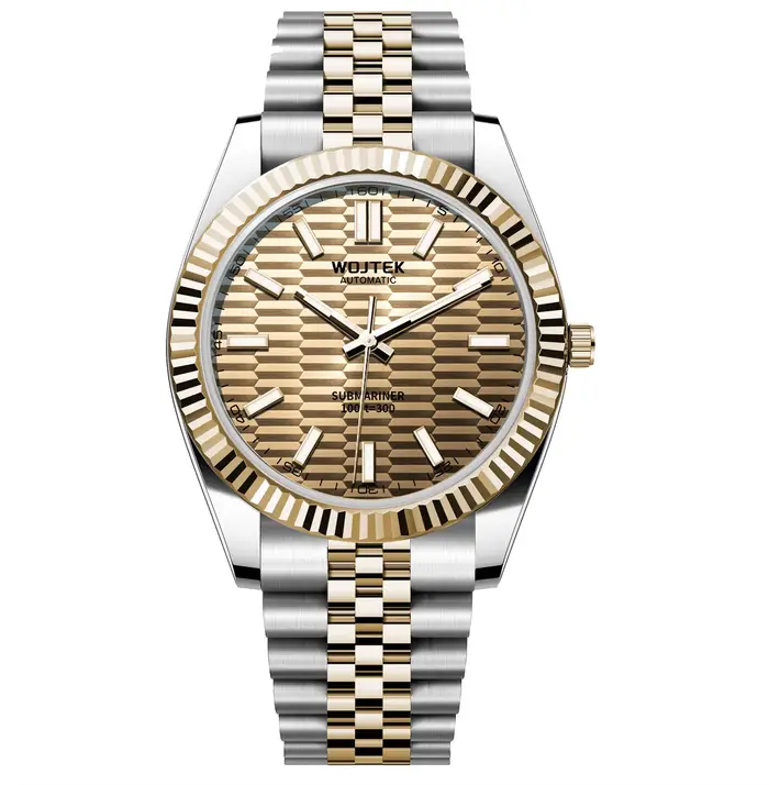 Montre mécanique automatique style log avec boîtier et bracelet en acier de 40 mm de diamètre et 14 