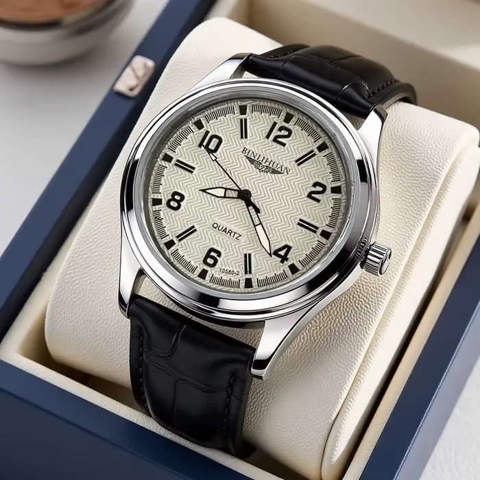 Montre quartz homme style fashion casual bracelet cuir boucle ardillon résistante à l'eau pour hommes occasions spéciales
