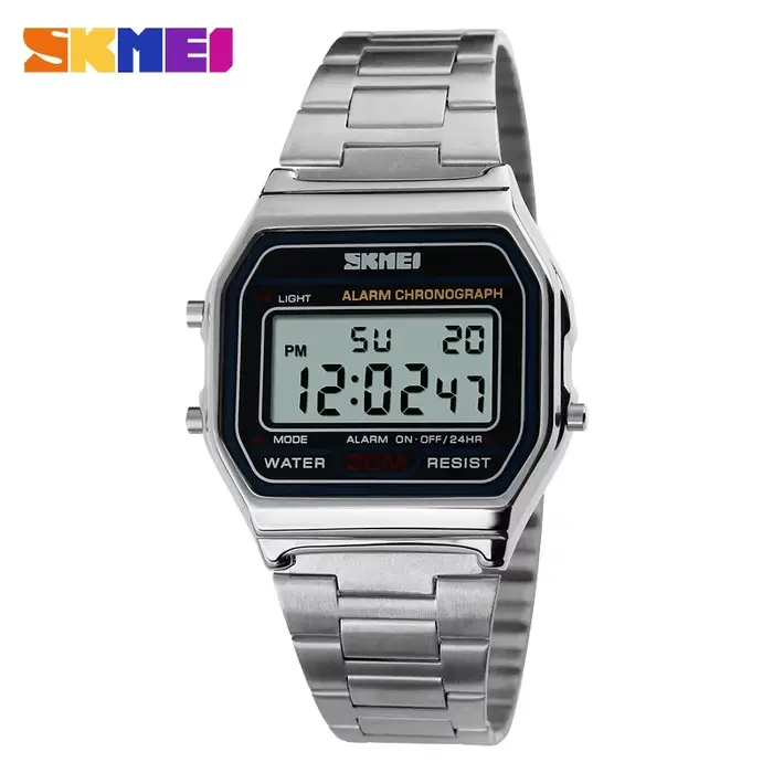 SKMEI-Montre rétro pour hommes d'affaires, électronique, étanche, à la mode, avec bande fine, numéri