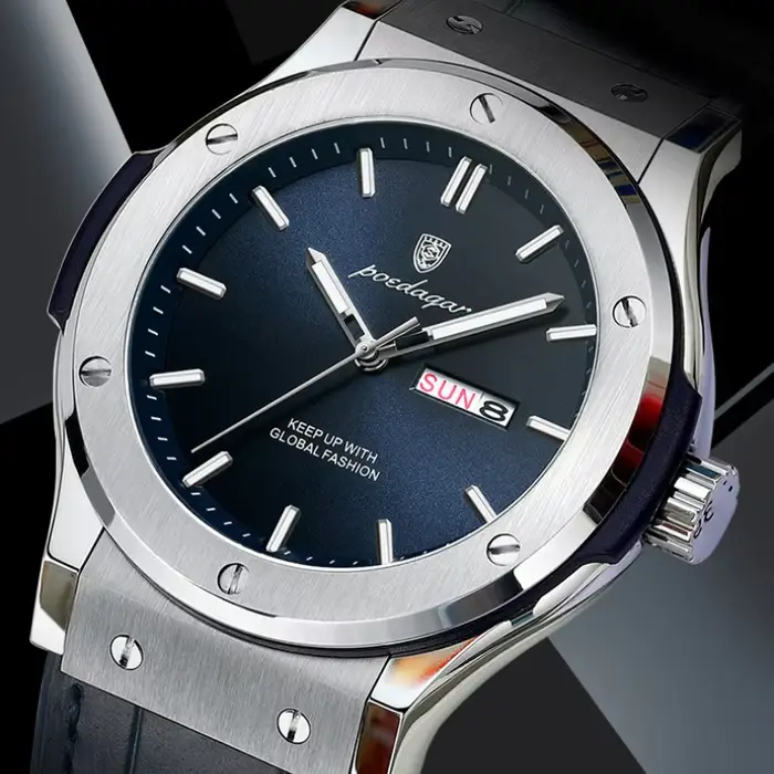 Montre à Quartz Pour Homme Design Élégant Calendrier Jour Date Bracelet En Cuir Ou Silicone Occasions Spéciales