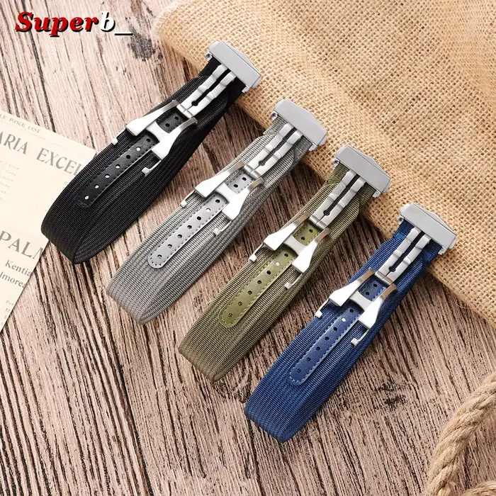 Fermoir déployant en Nylon 20mm 22mm bracelet de montre Premium côtelé
