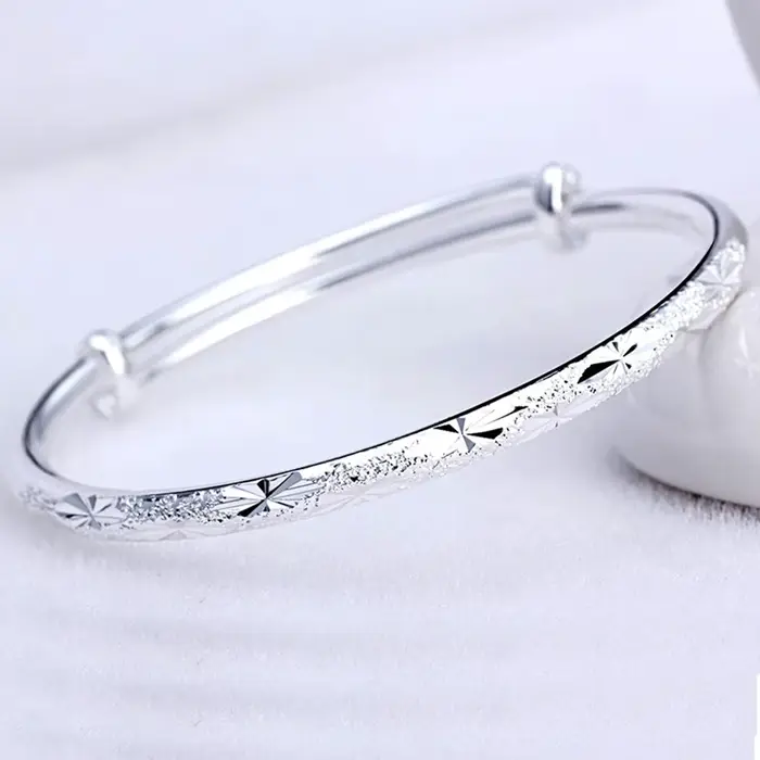 Bracelet jonc rond tendance en argent sterling 925