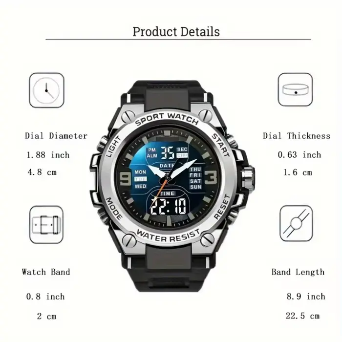 Montre de sport numérique pour hommes, réveil, chronométrage, fonction date, boîtier en alliage, par