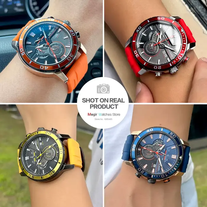 MEGIR montre de Sport Orange pour hommes mode bracelet en Silicone étanche chronographe montre-bracelet à Quartz avec Date automatique aiguilles lumineuses