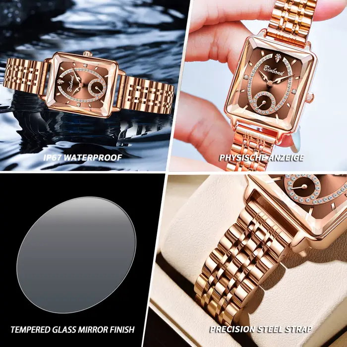 Montres à quartz rectangulaires de luxe BINBOND pour femmes