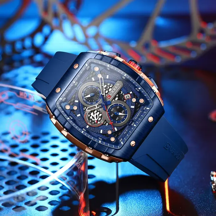 Montre homme Curren design carré résistante à l'eau avec affichage numérique pour toutes les occasions