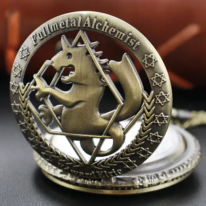 Bronze FullMetal Alchemist montre de poche hippocampe creux Relief Vintage Steampunk bijoux collier
