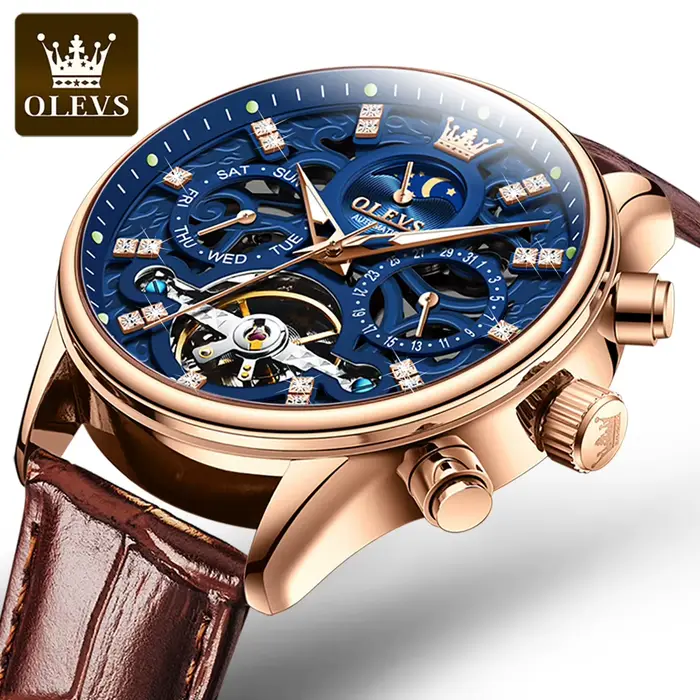 OLEVS 6658 montre automatique de marque originale pour hommes évider squelette Noctiucent haut de gamme mode Phase de