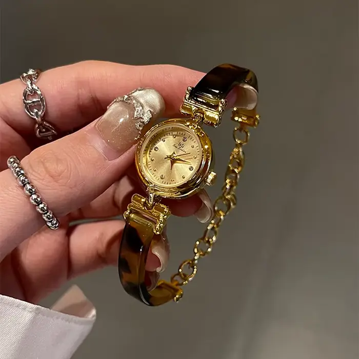Bee Sister montre-Bracelet pour femme élégant écaille de tortue ambre mode Vintage Bracelet doré cha