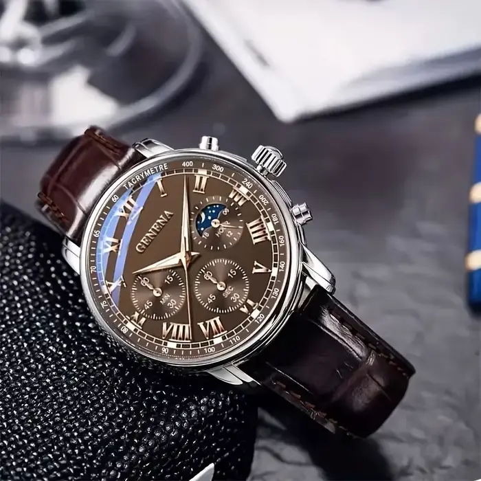Montre yolako à bracelet en cuir pour hommes style fashion et casual avec mouvement à quartz et certification CE pour occasions professionnelles et spéciales
