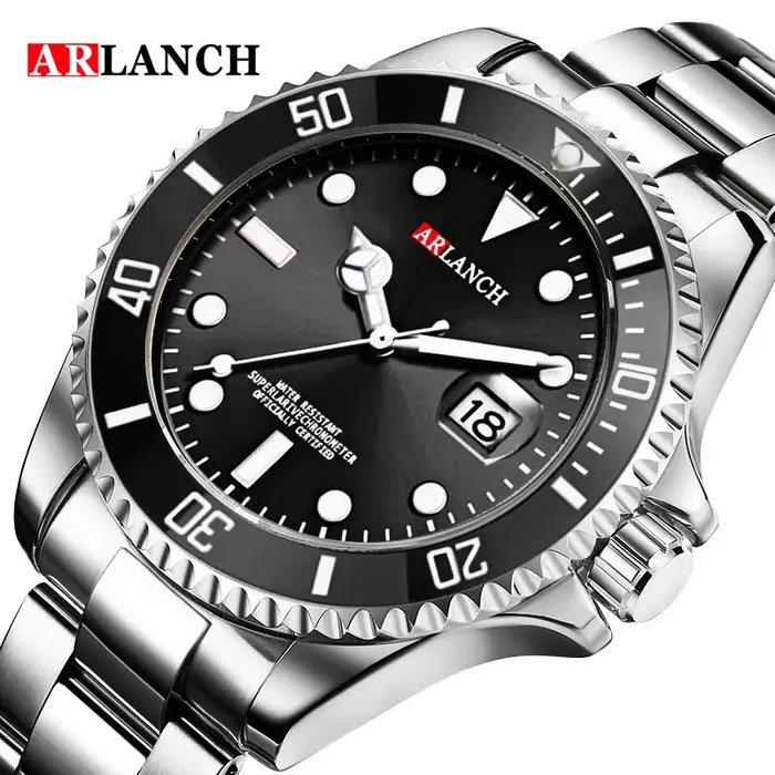 ARLANCH Top marque de luxe mode plongeur montre hommes 3 ATM étanche Date horloge noir Sport montre