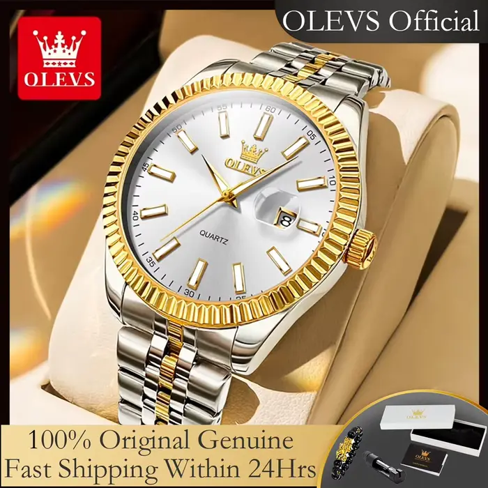 OLEVS 5593 montre Quatz originale pour hommes de luxe haut de gamme en acier inoxydable étanche Date automatique