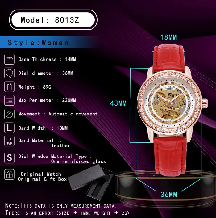 Montre automatique en cuir pour femmes