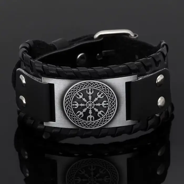 Nouveau rétro large cuir nordique Rune d'Odi Bracelet hommes