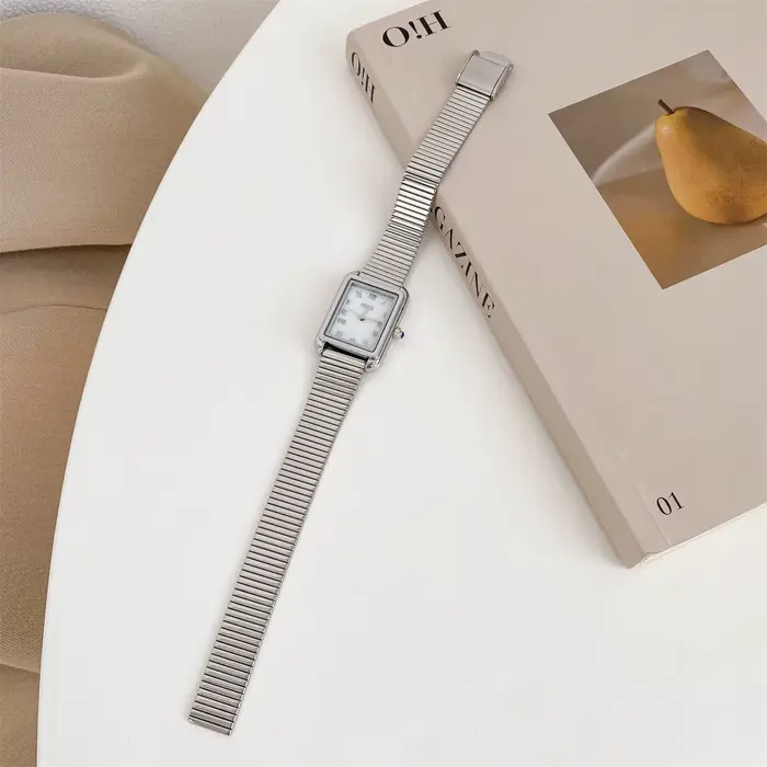 Montre classique Vintage pour femmes, bracelet en acier inoxydable, cadran rectangulaire, montre-bra