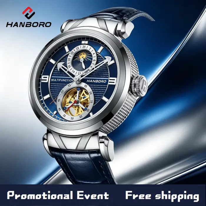 Montre mécanique HANBORO Extraordinary Master Series pour homme avec affichage squelette et résistance à l'eau pour différentes occasions