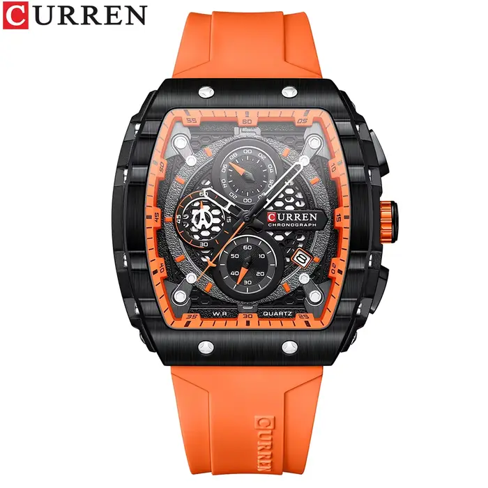 CURREN mode hommes montre marque unique design carré luxe quartz sport bande montres hommes étanche