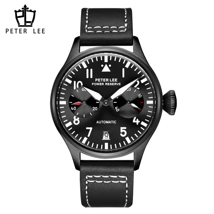 Marque de luxe PETER LEE mouvement automatique mécanique pilote montres pour homme élégant lumineux aviateur cuir mâle cadeaux montre