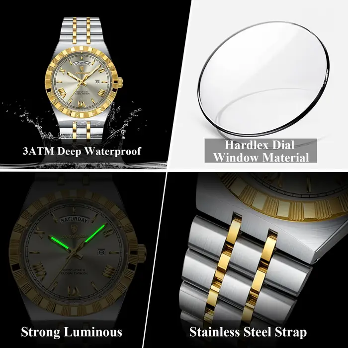 POEDAGAR mode affaires montre pour hommes lumineux étanche semaine Date luxe homme montre-bracelet e