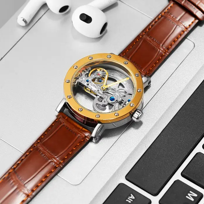 Montre automatique de luxe squelette en acier pour homme