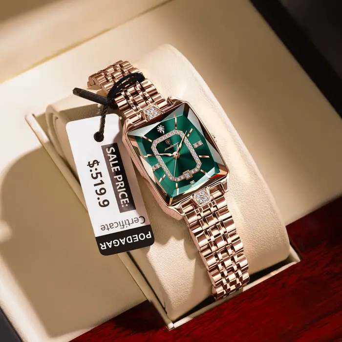 Montre en acier inoxydable POEDAGAR avec fonction de date automatique et résistance à l'eau pour femmes, élégante et polyvalente pour diverses occasions