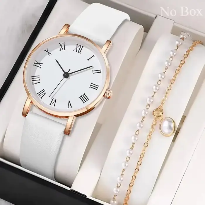 Montre à quartz analogique brillante en cuir PU pour femme