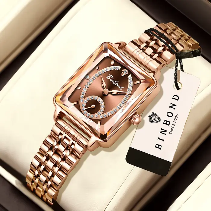 Montres à quartz rectangulaires de luxe BINBOND pour femmes