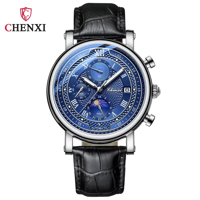 Chenxi 976 cuir chronographe Date hommes Phase de la lune chronométrage affaires lumineux montre à Quartz Relojes para hombres