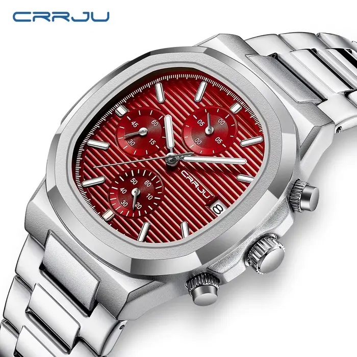 CRRJU luxe homme montre affaires étanche mâle horloge lumineuse Date acier inoxydable carré Quartz hommes