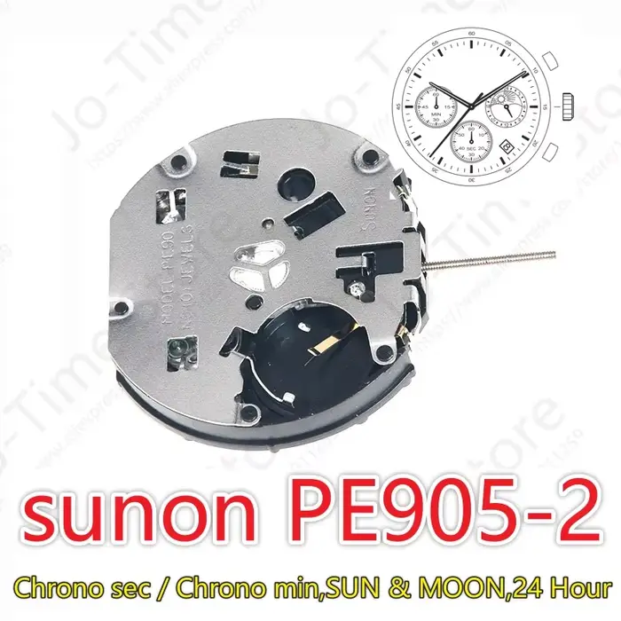 Sunon PE905-2 Montre à quartz Ligne Chine Mouvement Trois aiguilles avec 3 yeux Date Petit chronogra