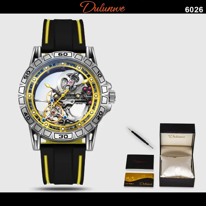 Dulunwe montre mécanique pour hommes 46MM fenêtre cadran creux remontage automatique mode rouge sport 30M