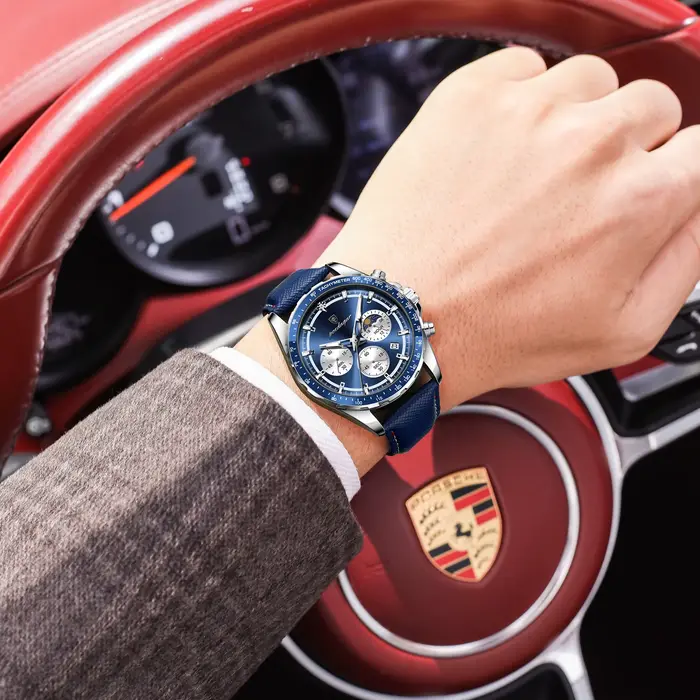 POEDAGAR Original mode hommes horloge lumineux étanche chronographe Date homme montre-bracelet en cuir Quartz Sport